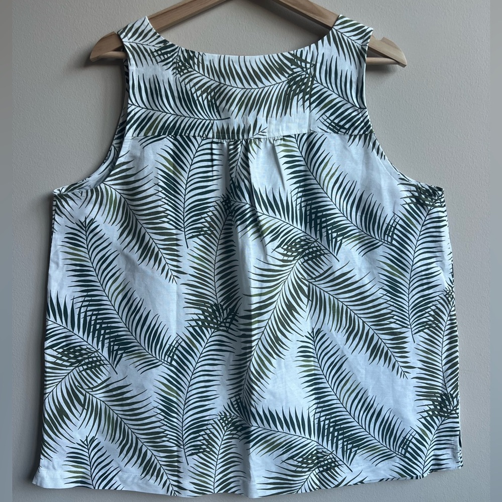 LOFT Linen Blend Palm Leaf Print Loose V-Neck Tank Size L NWT - Picture 2 of 7